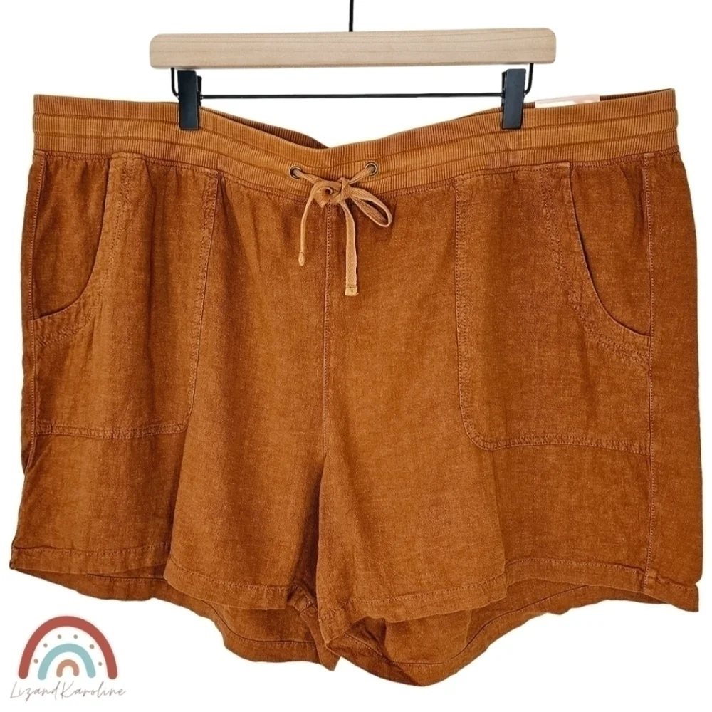 New! EVRI Linen Utility High Waist On Shorts Plus Size 24W